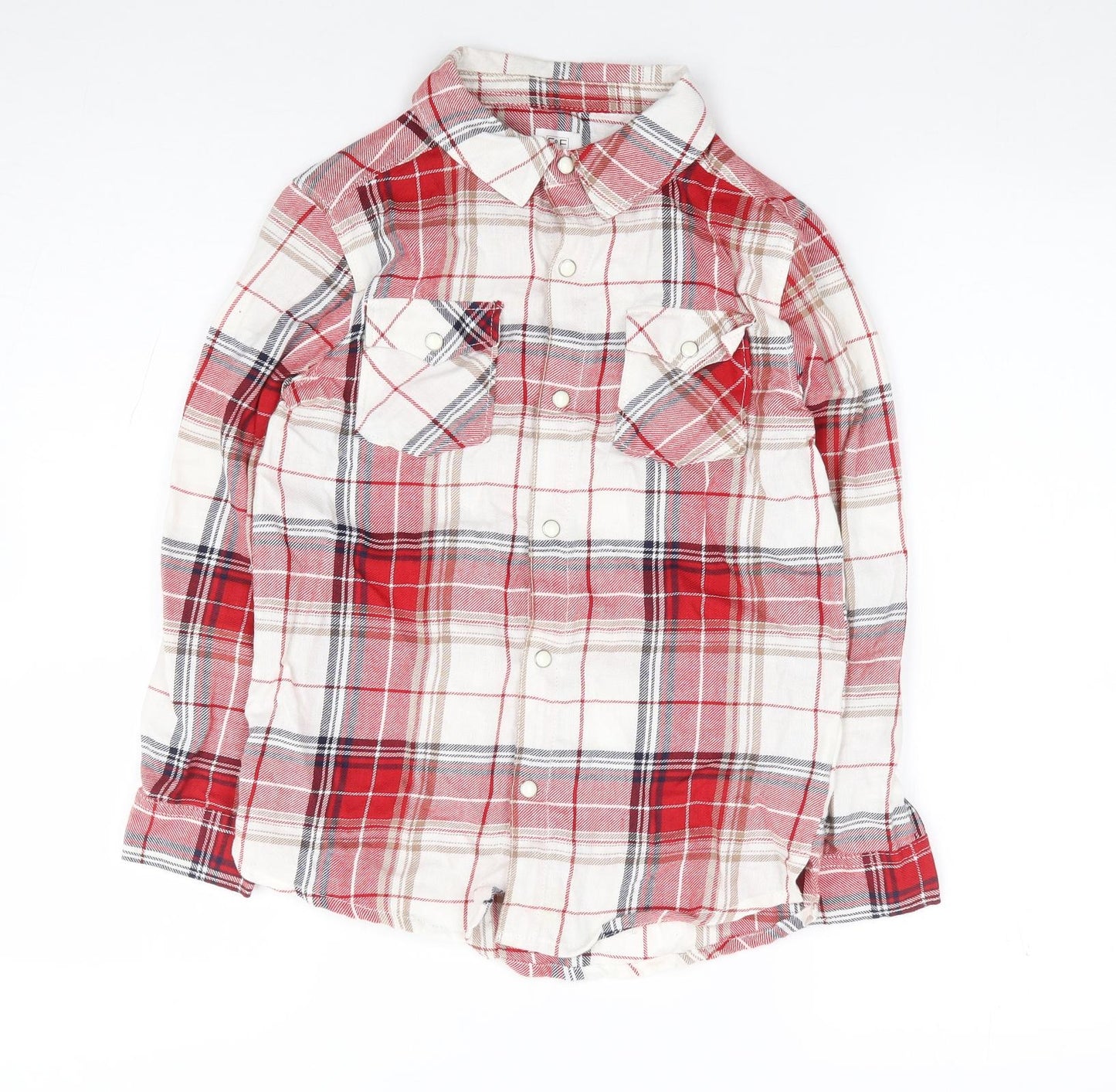 F&F Boys Red Plaid 100% Cotton Jersey Button-Up Size 9-10 Years Collared Snap