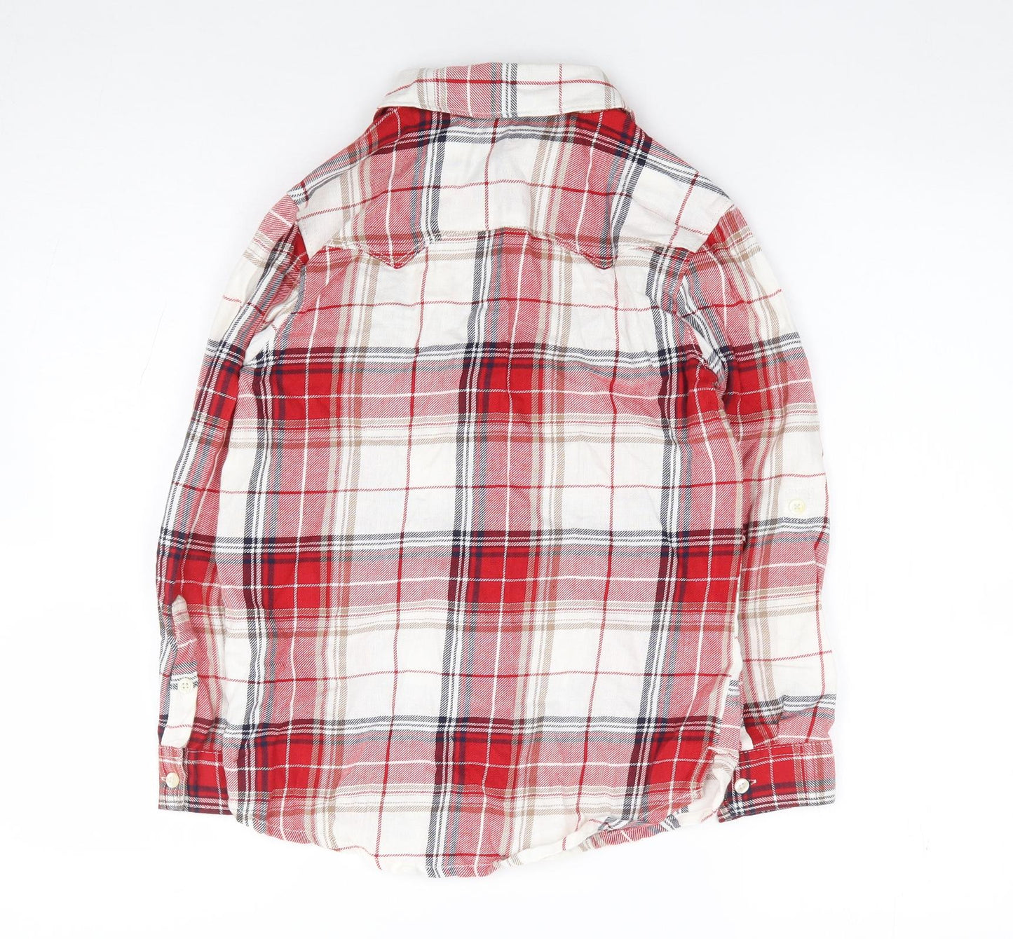 F&F Boys Red Plaid 100% Cotton Jersey Button-Up Size 9-10 Years Collared Snap