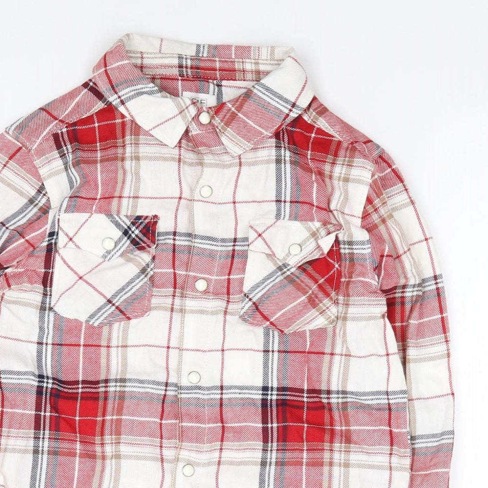 F&F Boys Red Plaid 100% Cotton Jersey Button-Up Size 9-10 Years Collared Snap