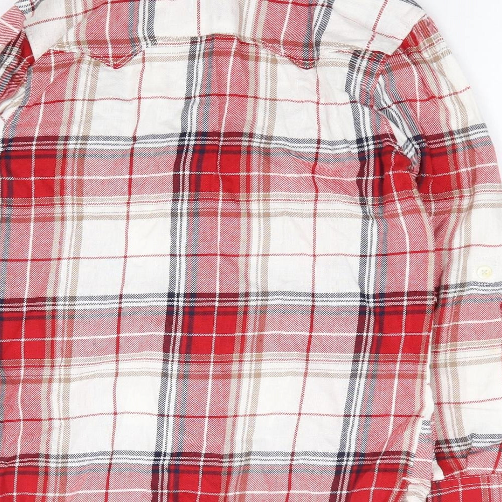 F&F Boys Red Plaid 100% Cotton Jersey Button-Up Size 9-10 Years Collared Snap