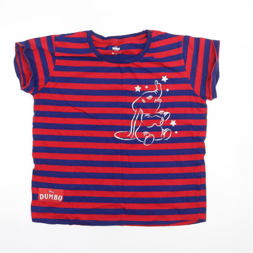 Character.Com Womens Multicoloured Striped 100% Cotton Jersey T-Shirt Size L Crew Neck - Dumbo