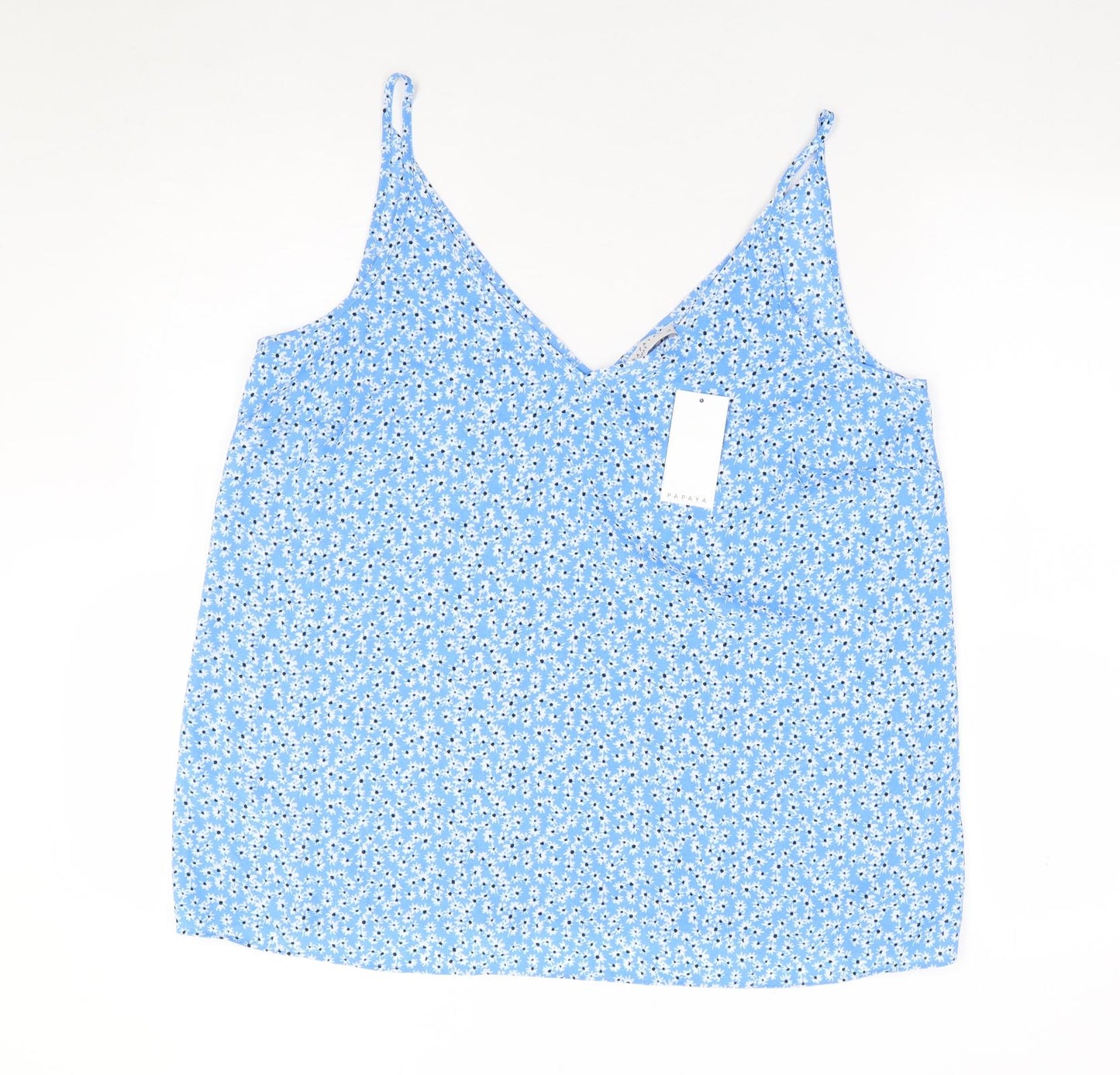 Papaya Womens Blue Floral Polyester Camisole Tank Size 16 V-Neck