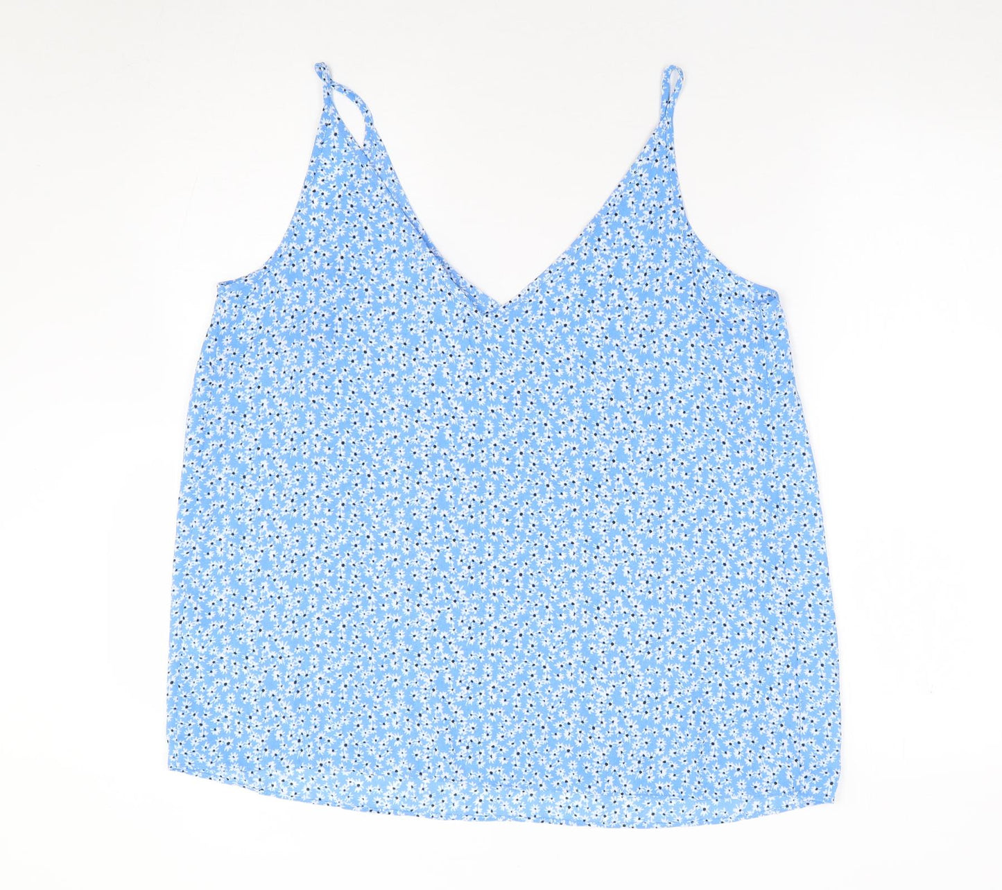 Papaya Womens Blue Floral Polyester Camisole Tank Size 16 V-Neck