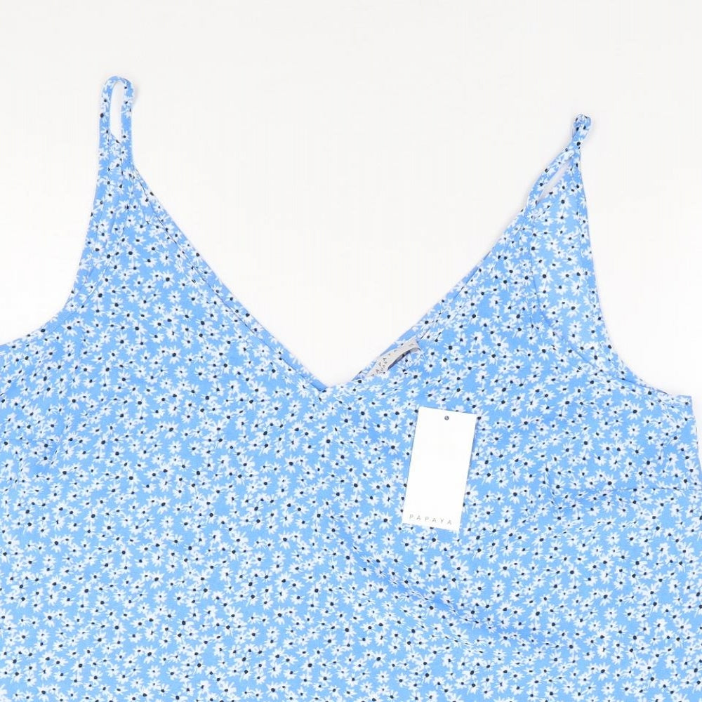 Papaya Womens Blue Floral Polyester Camisole Tank Size 16 V-Neck