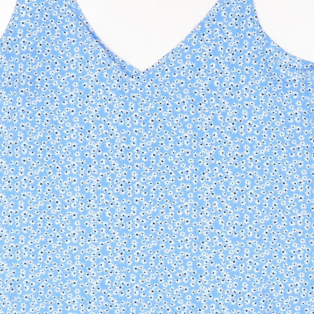 Papaya Womens Blue Floral Polyester Camisole Tank Size 16 V-Neck