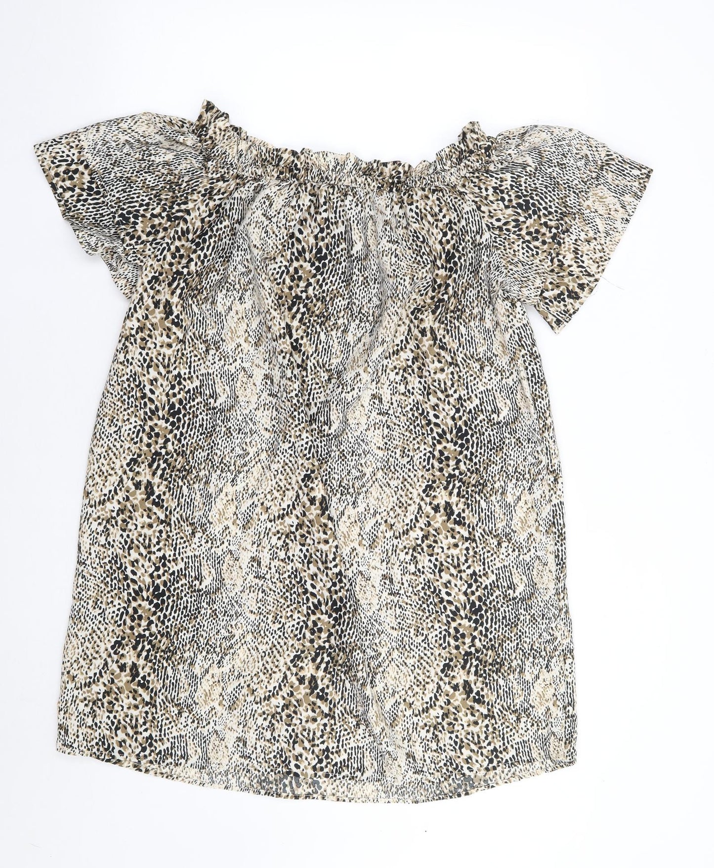 Pep&Co Womens Brown Animal Print Polyester Shift  Size 8  Off the Shoulder Pullover