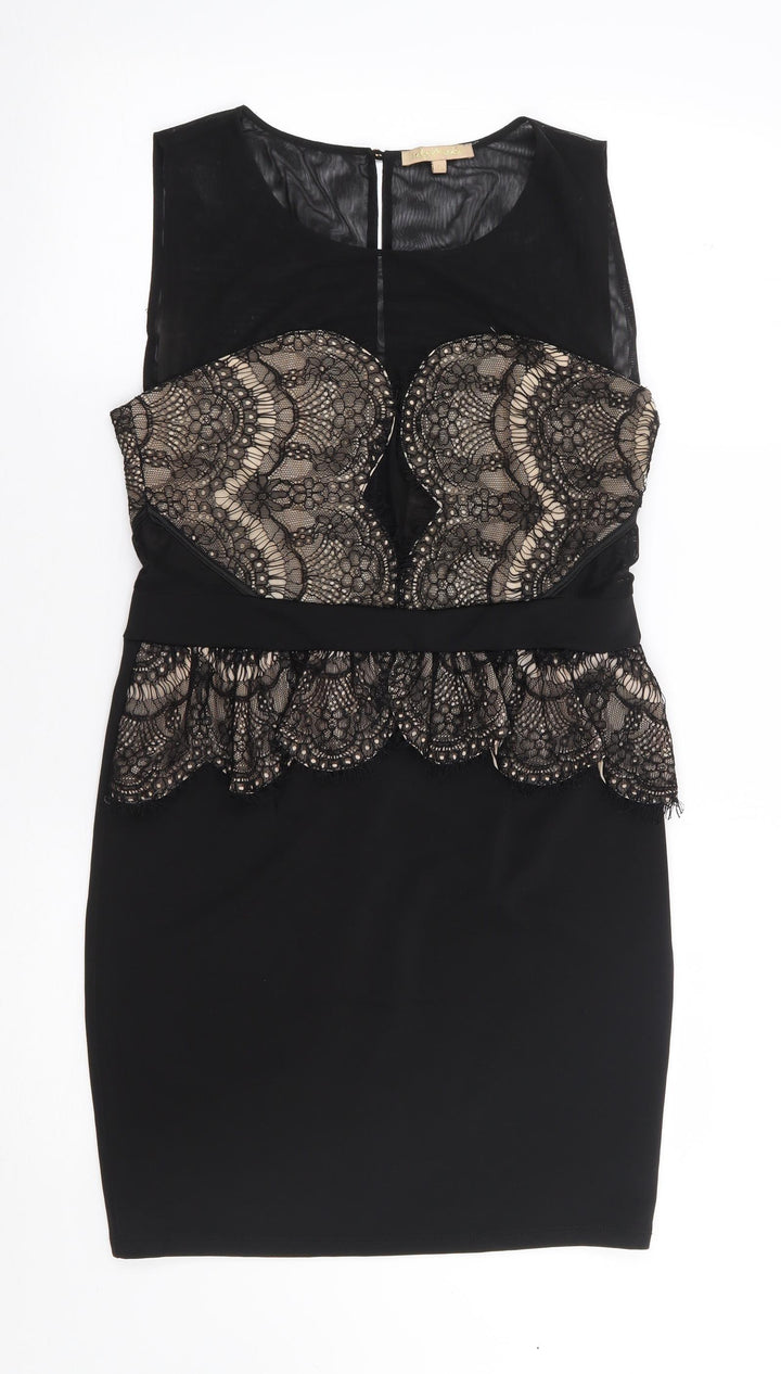 Soky & Soka Womens Black Polyester Bodycon Size L Round Neck Zip