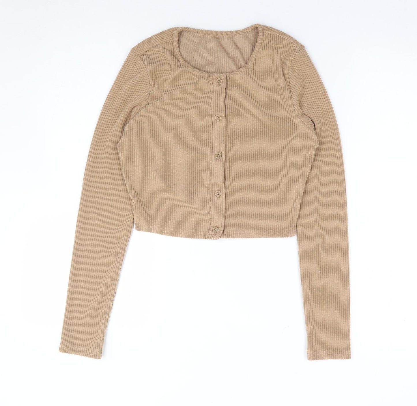 SheIn Womens Brown Round Neck  Polyester Cardigan Jumper Size M