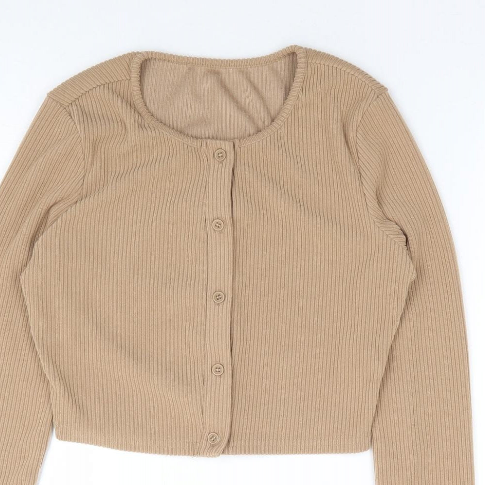 SheIn Womens Brown Round Neck  Polyester Cardigan Jumper Size M