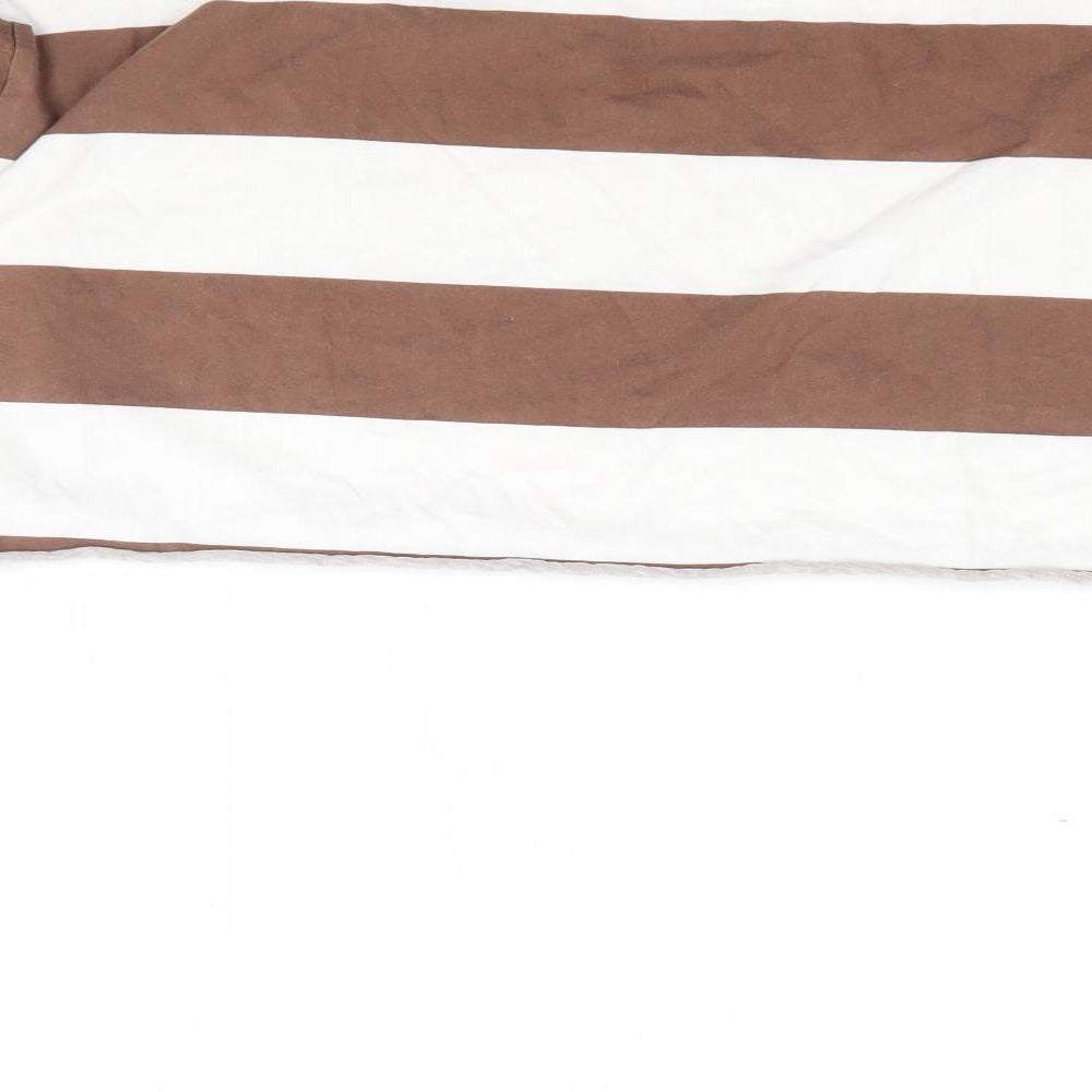ASOS Womens Brown Striped Polyester Cropped T-Shirt Size 10 Crew Neck