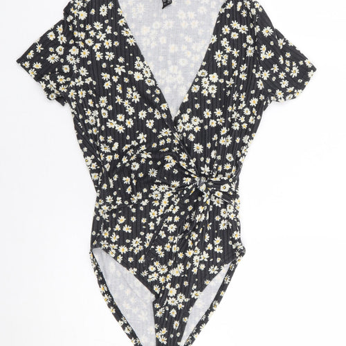New Look  Womens Black Floral Polyester Bodysuit One-Piece Size 8