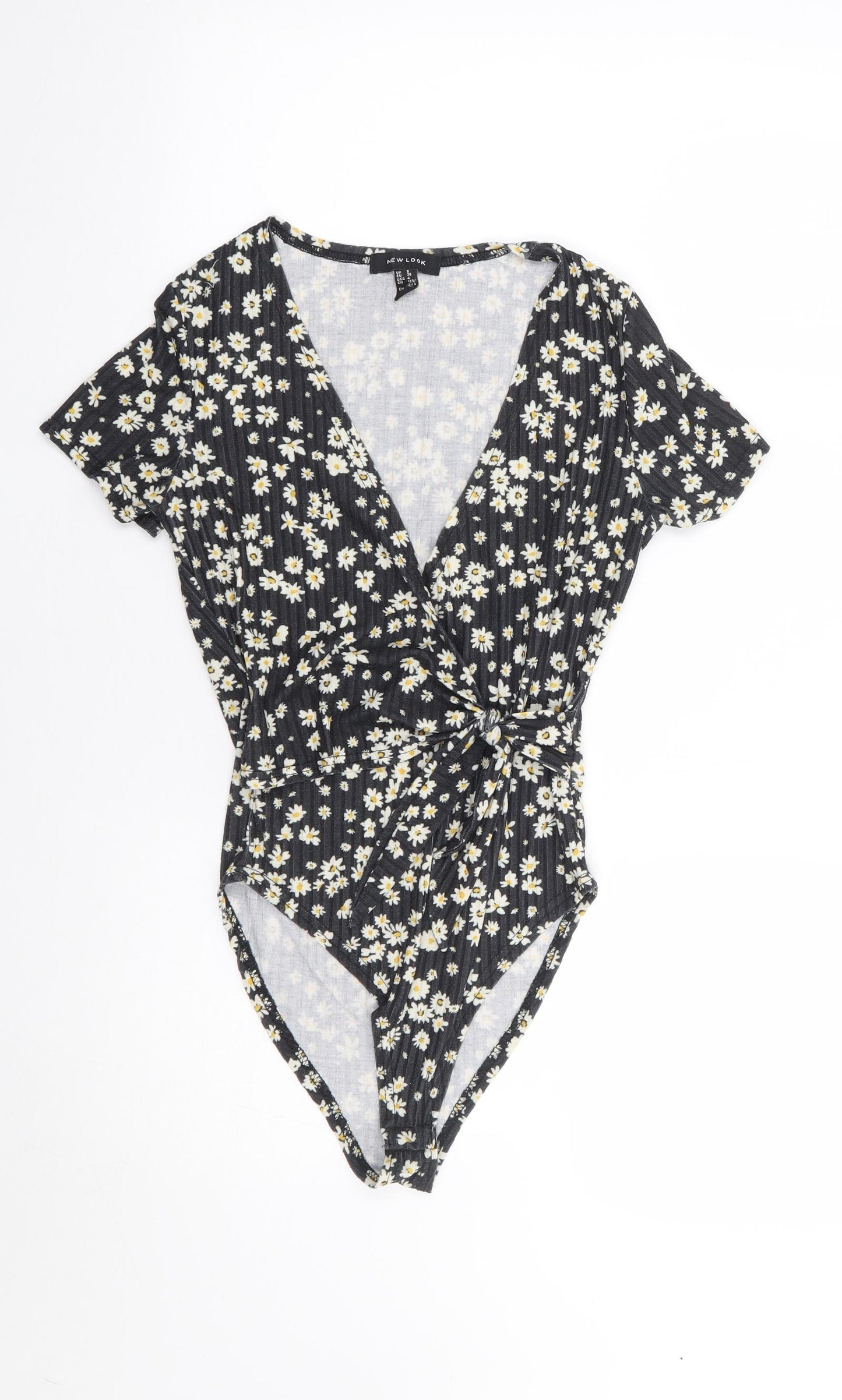 New Look  Womens Black Floral Polyester Bodysuit One-Piece Size 8