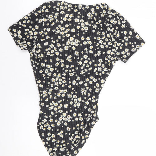 New Look  Womens Black Floral Polyester Bodysuit One-Piece Size 8