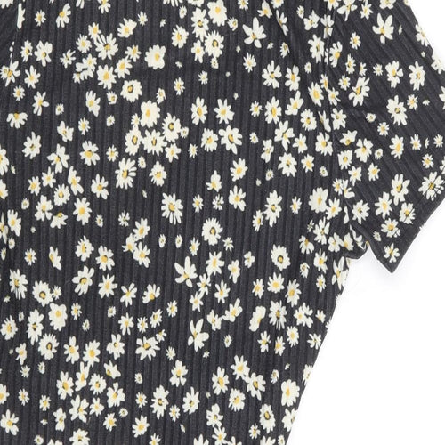 New Look  Womens Black Floral Polyester Bodysuit One-Piece Size 8