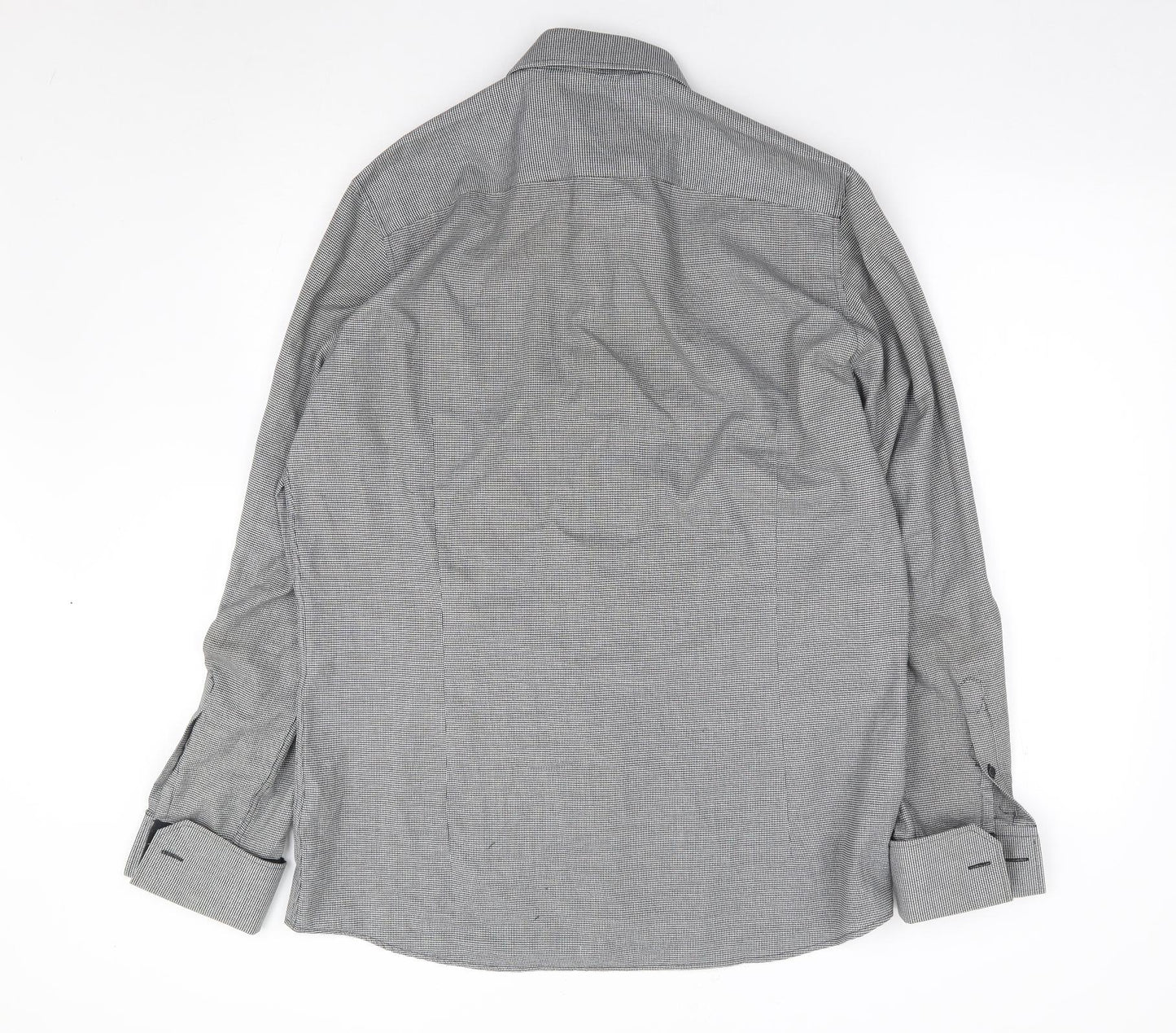 Next  Mens Black Herringbone Polyester  Dress Shirt Size 42 Collared Button