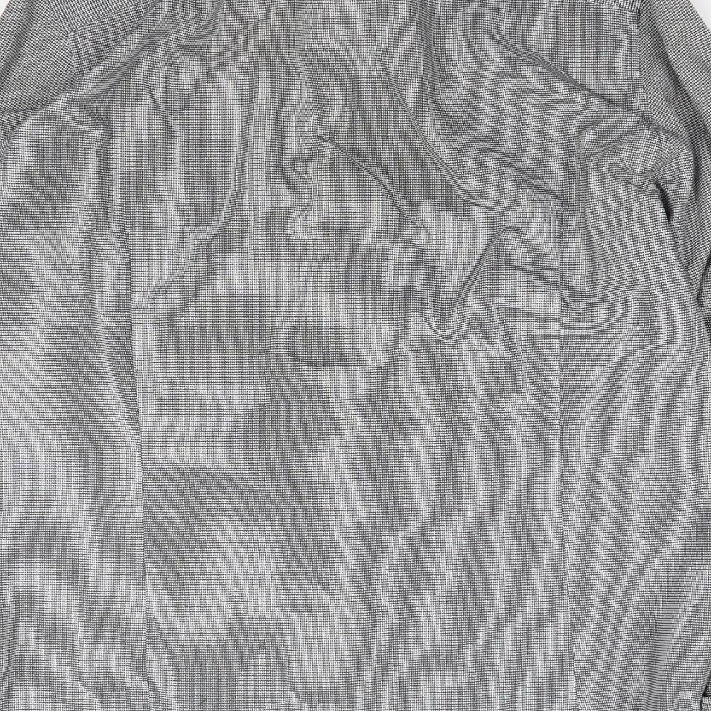 Next  Mens Black Herringbone Polyester  Dress Shirt Size 42 Collared Button