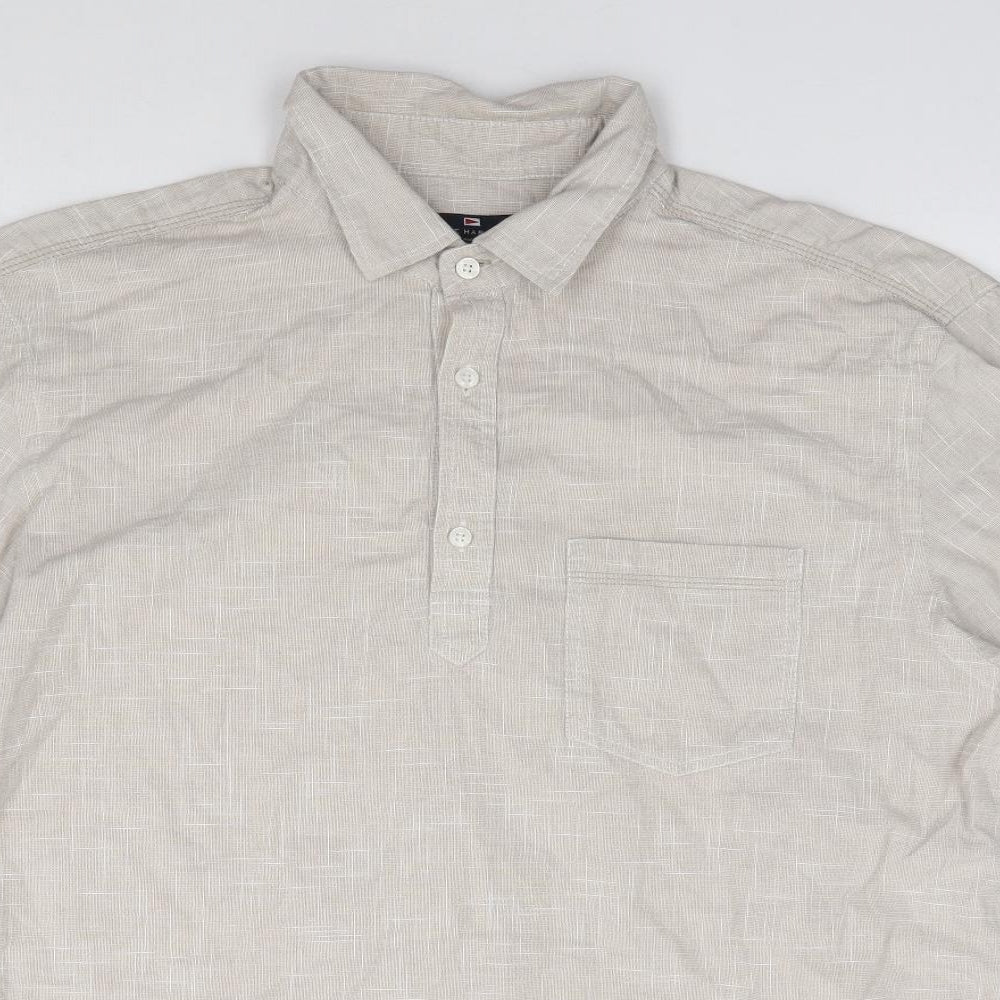 Marks and Spencer Mens Beige  Cotton  Polo Size L Collared Pullover