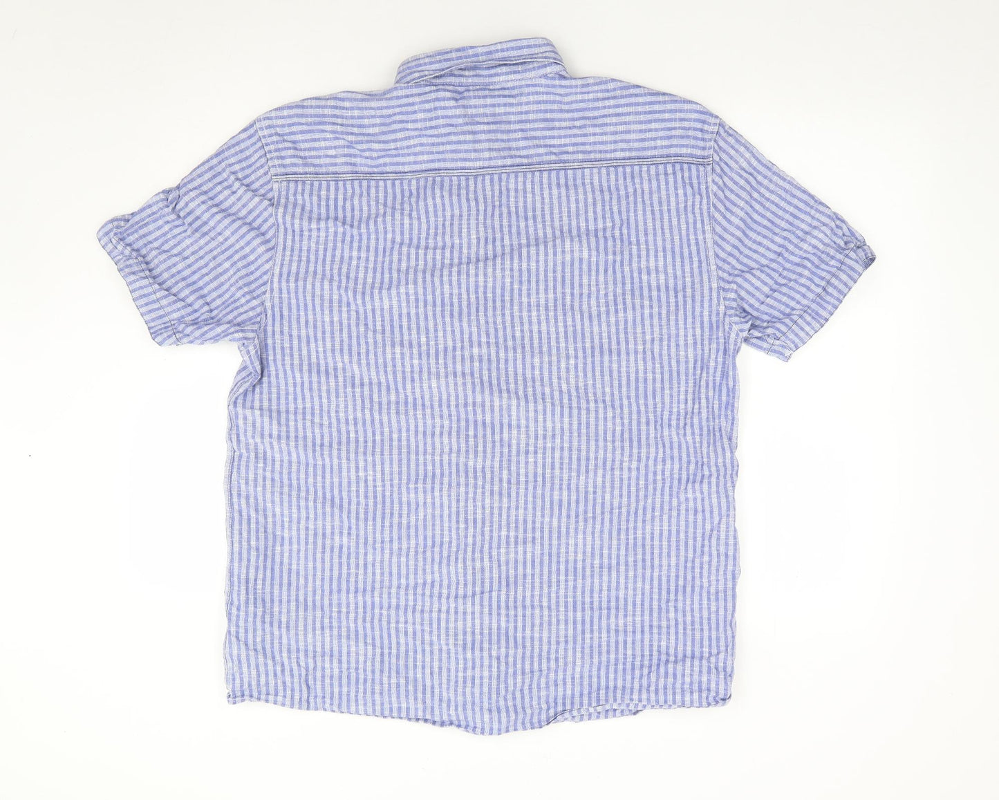 Marks and Spencer Mens Blue Striped Cotton  Button-Up Size L Collared Button