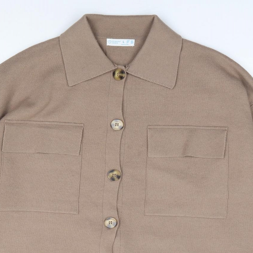 Primark Womens Brown Crew Neck  Polyester Cardigan Jumper Size L