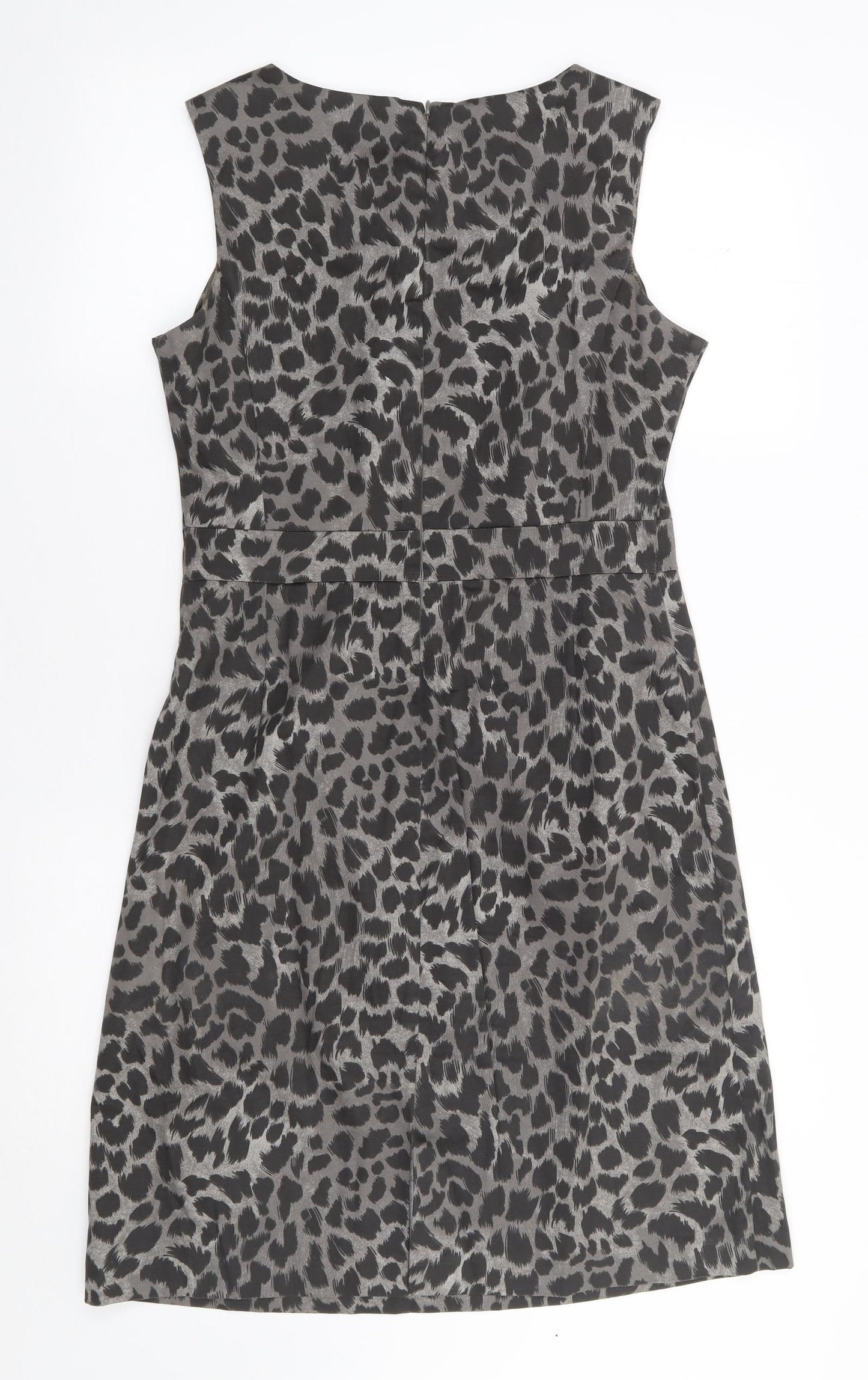 F&F Womens Grey Animal Print Cotton Pencil Dress  Size 12  Round Neck Zip
