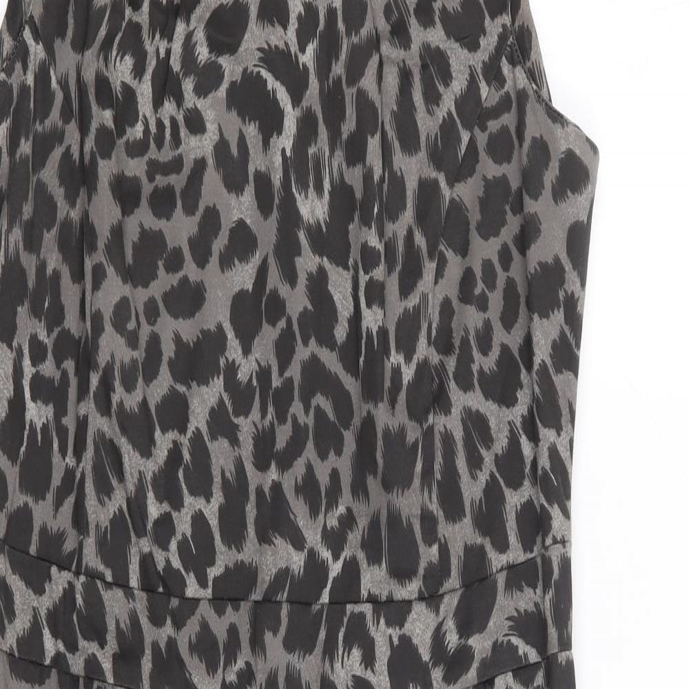 F&F Womens Grey Animal Print Cotton Pencil Dress  Size 12  Round Neck Zip