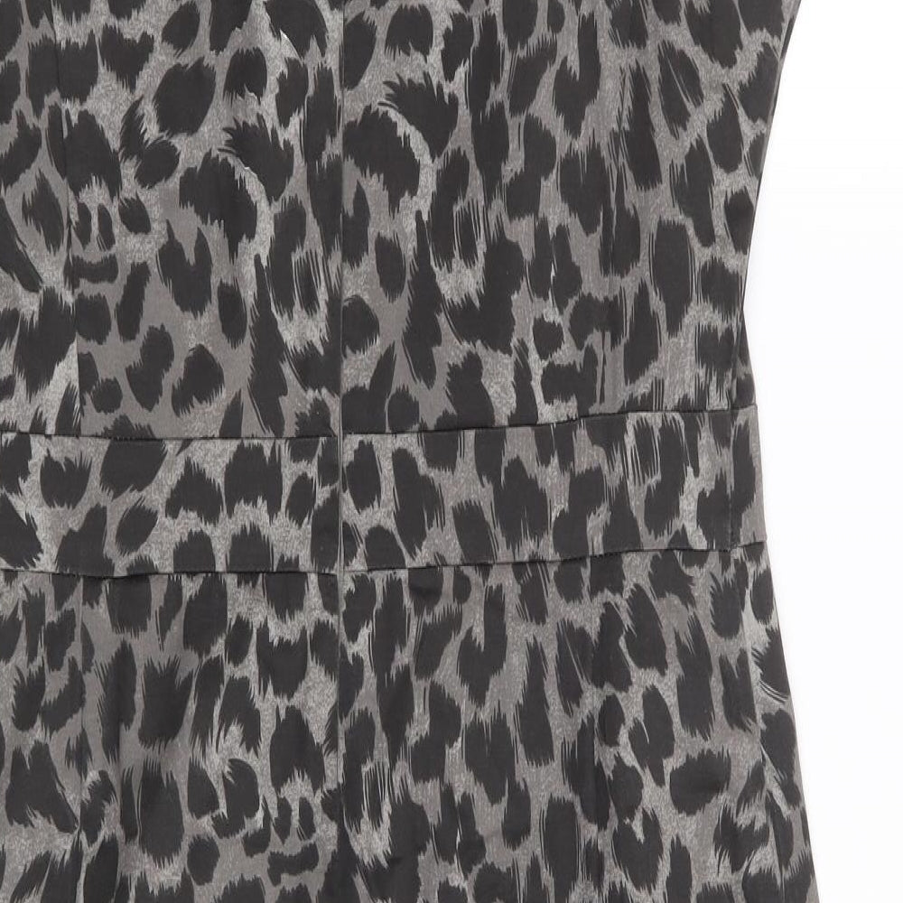 F&F Womens Grey Animal Print Cotton Pencil Dress  Size 12  Round Neck Zip