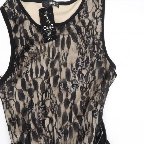 Quiz Womens Black Floral Nylon Fit & Flare  Size 12  Round Neck Pullover