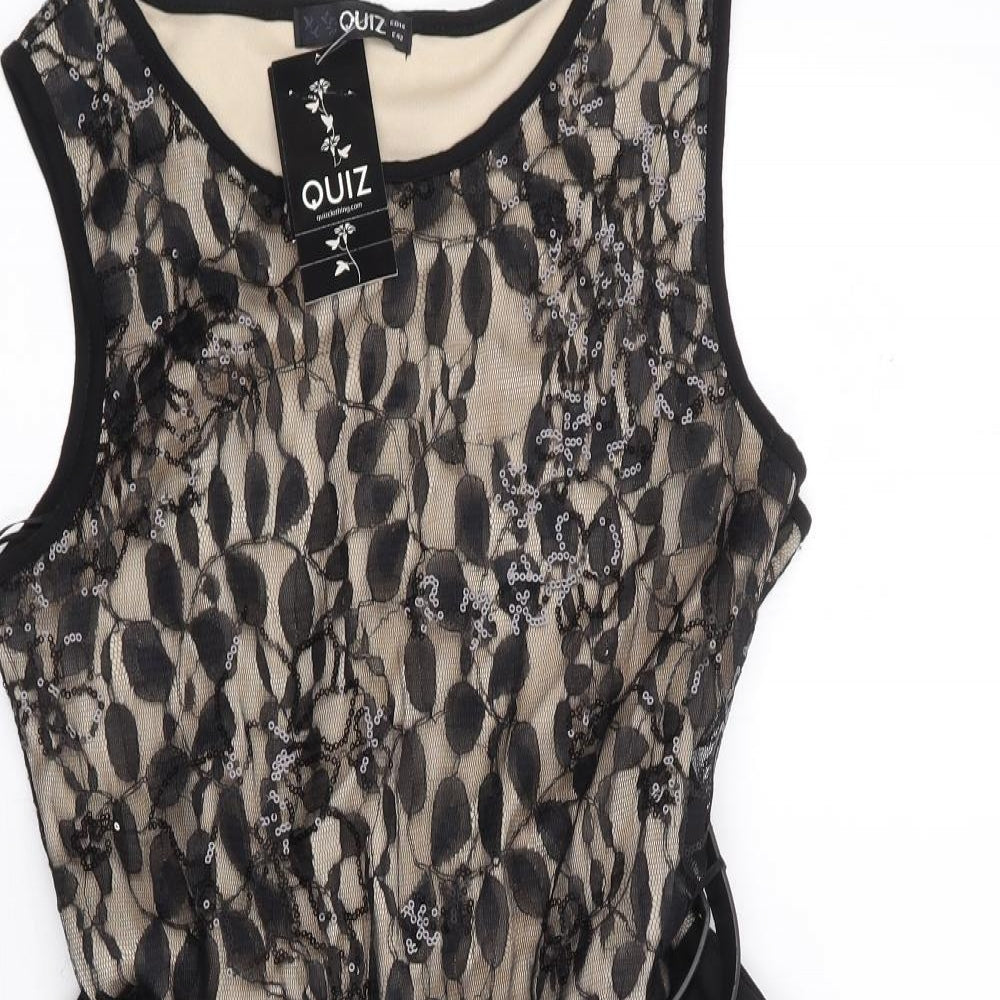 Quiz Womens Black Floral Nylon Fit & Flare  Size 12  Round Neck Pullover
