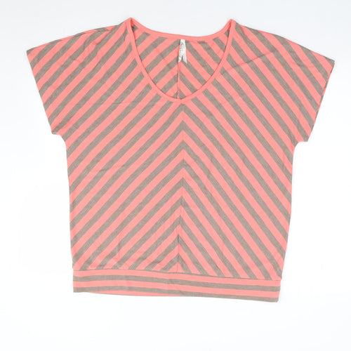 Bonmarche' Womens Pink Striped Polyester Jersey T-Shirt Size 14 V-Neck