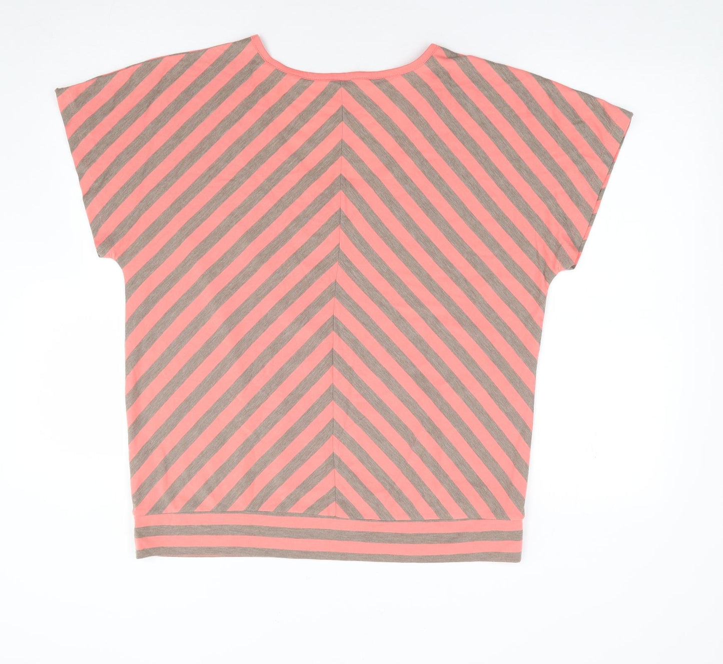 Bonmarche' Womens Pink Striped Polyester Jersey T-Shirt Size 14 V-Neck