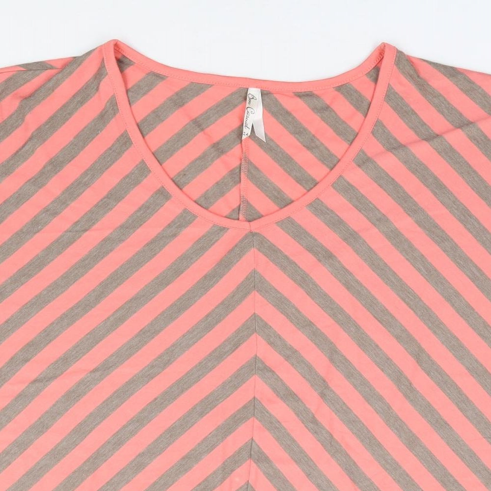 Bonmarche' Womens Pink Striped Polyester Jersey T-Shirt Size 14 V-Neck