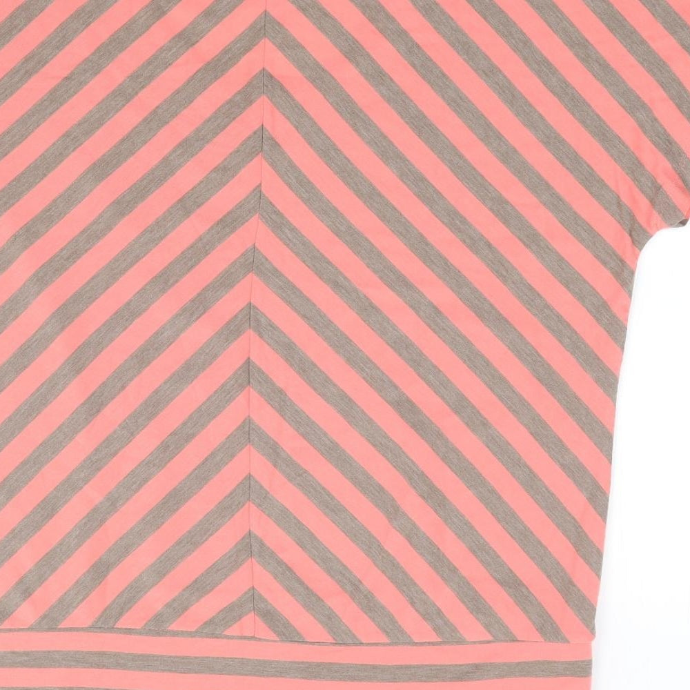 Bonmarche' Womens Pink Striped Polyester Jersey T-Shirt Size 14 V-Neck