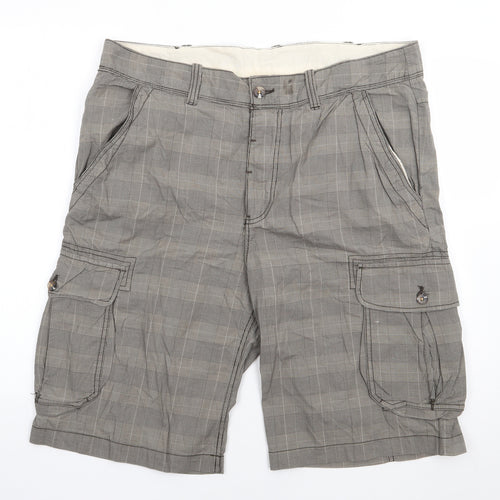 Angela Litrico Mens Brown Plaid Cotton Cargo Shorts Size 40 L10 in Regular Button