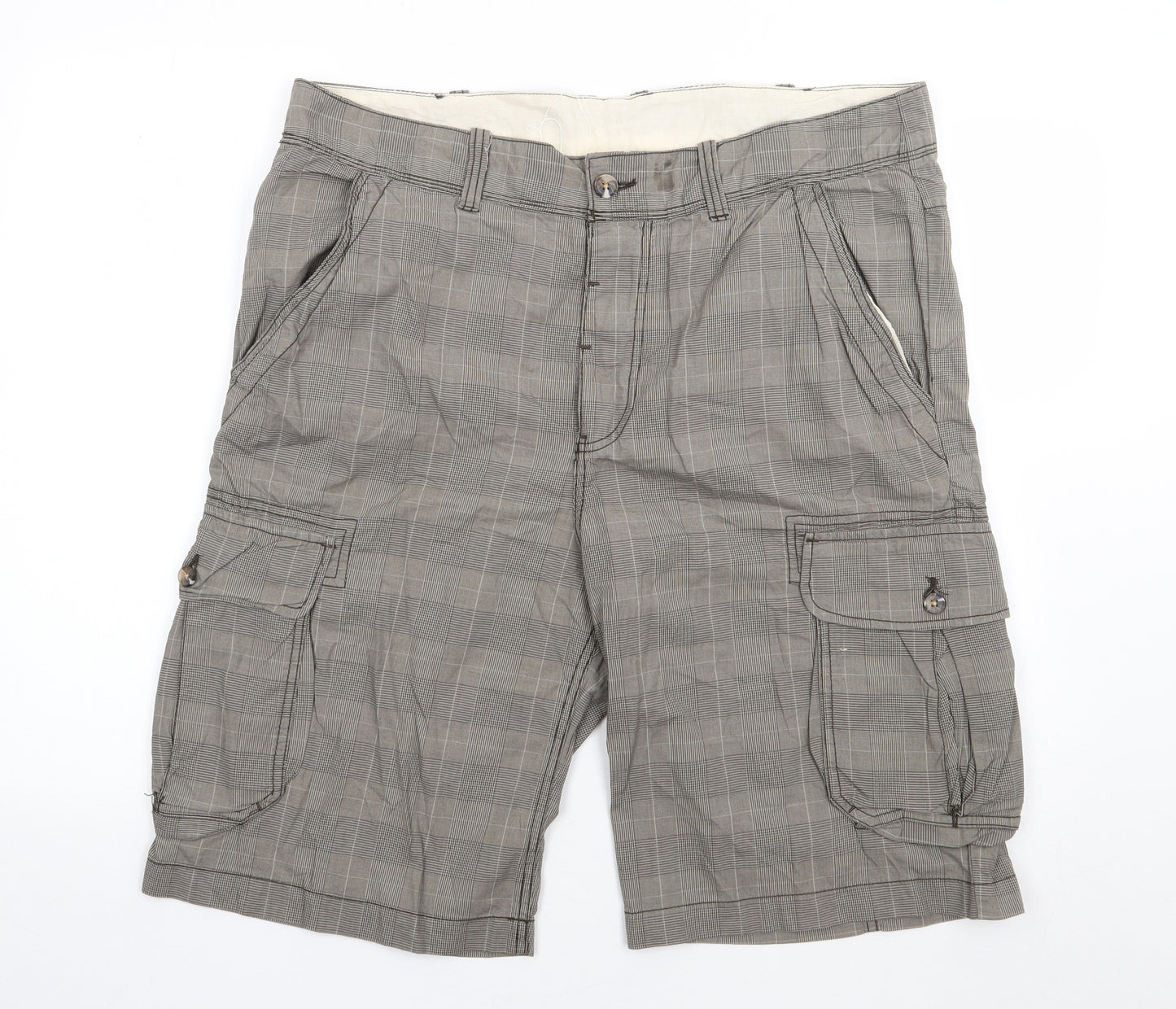Angela Litrico Mens Brown Plaid Cotton Cargo Shorts Size 40 L10 in Regular Button