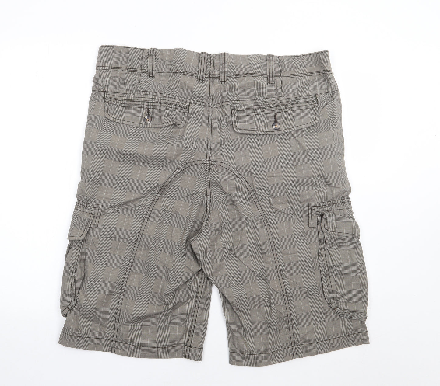 Angela Litrico Mens Brown Plaid Cotton Cargo Shorts Size 40 L10 in Regular Button