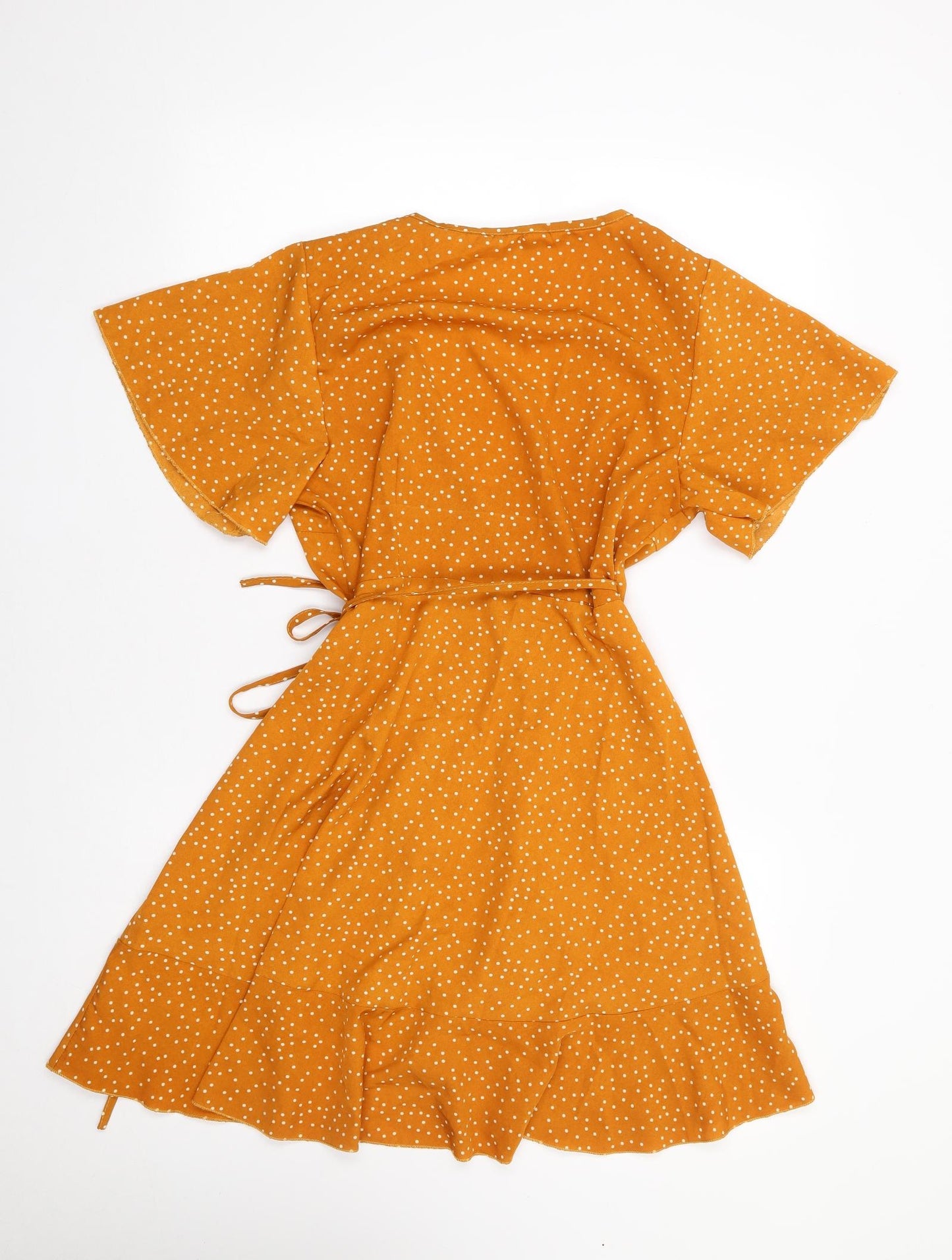 SheIn Womens Yellow Polka Dot Polyester Wrap Dress  Size M  V-Neck