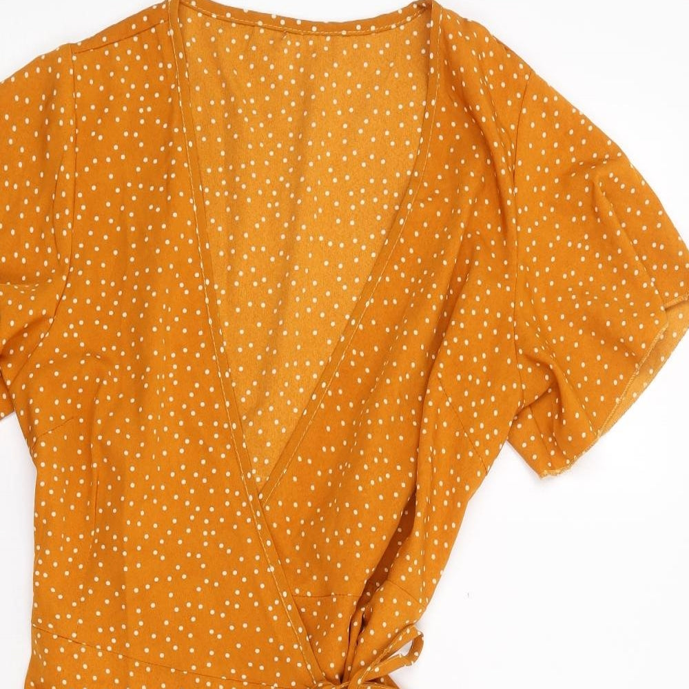 SheIn Womens Yellow Polka Dot Polyester Wrap Dress  Size M  V-Neck