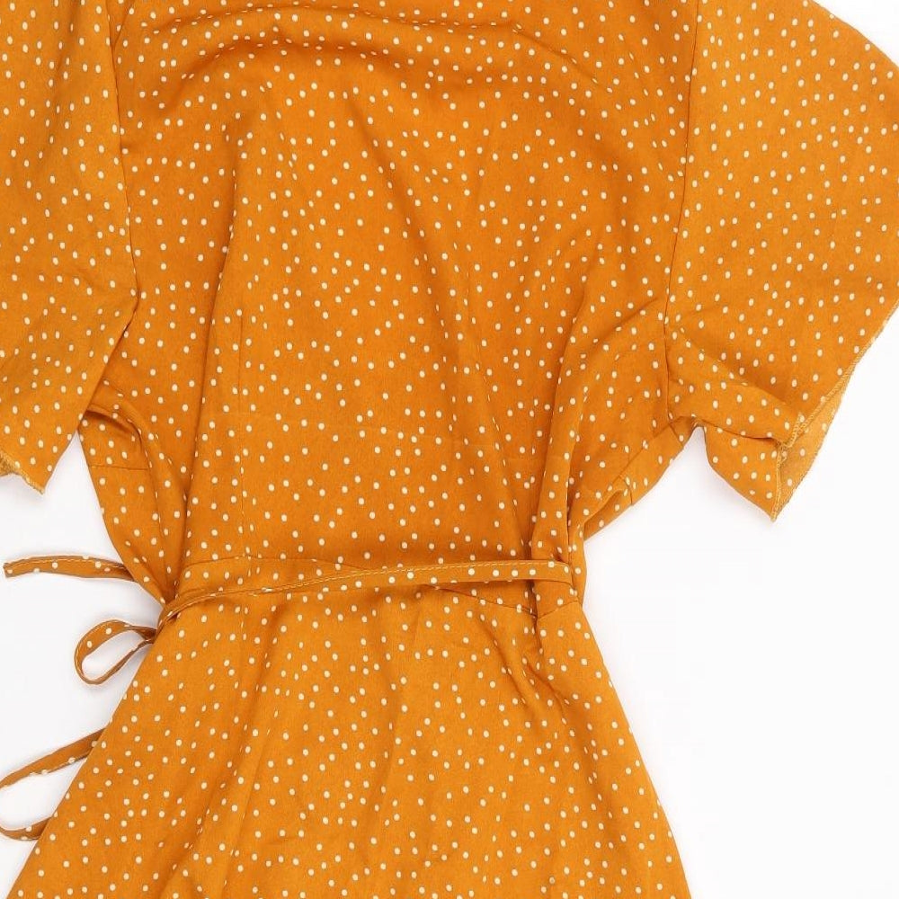 SheIn Womens Yellow Polka Dot Polyester Wrap Dress  Size M  V-Neck