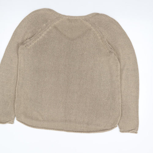 H&M  Womens Beige V-Neck  Acrylic Pullover Jumper Size L