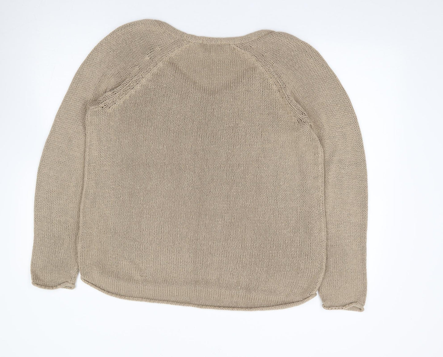 H&M  Womens Beige V-Neck  Acrylic Pullover Jumper Size L