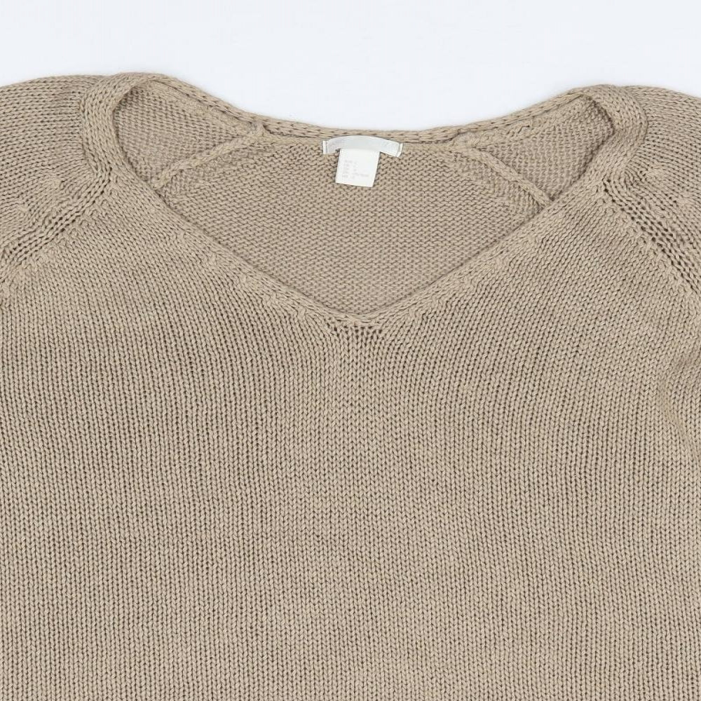 H&M  Womens Beige V-Neck  Acrylic Pullover Jumper Size L