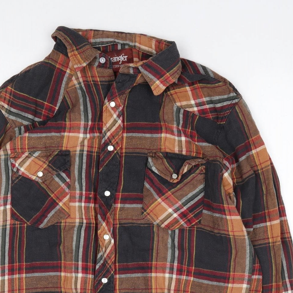 Wrangler Womens Multicoloured Plaid Cotton Jersey Button-Up Size L Collared