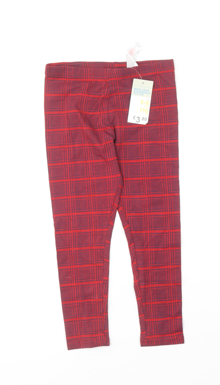 Primark Girls Red Plaid Cotton Jogger Trousers Size 5-6 Years  Regular