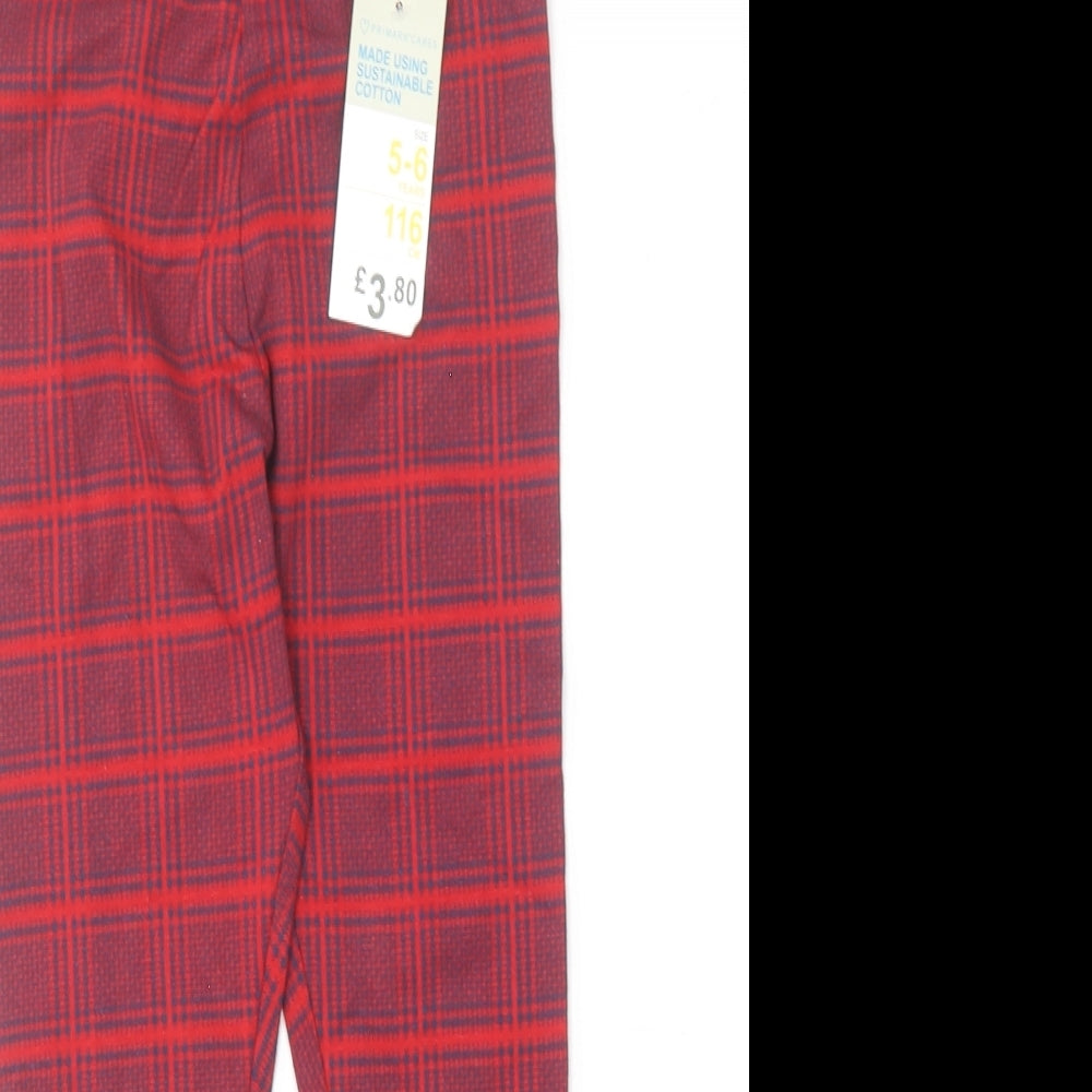 Primark Girls Red Plaid Cotton Jogger Trousers Size 5-6 Years  Regular