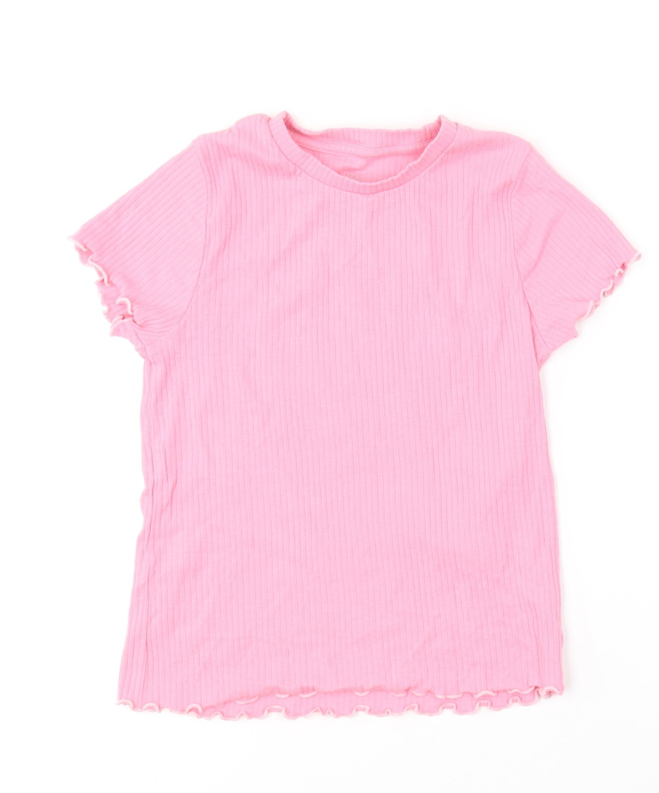 Marks and Spencer Girls Pink  Cotton Basic T-Shirt Size 8-9 Years Round Neck
