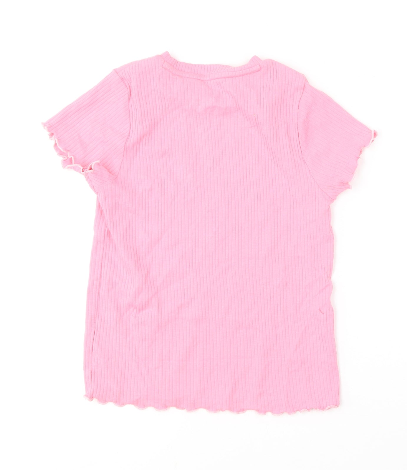 Marks and Spencer Girls Pink  Cotton Basic T-Shirt Size 8-9 Years Round Neck