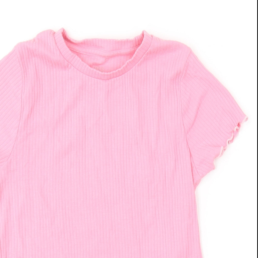 Marks and Spencer Girls Pink  Cotton Basic T-Shirt Size 8-9 Years Round Neck