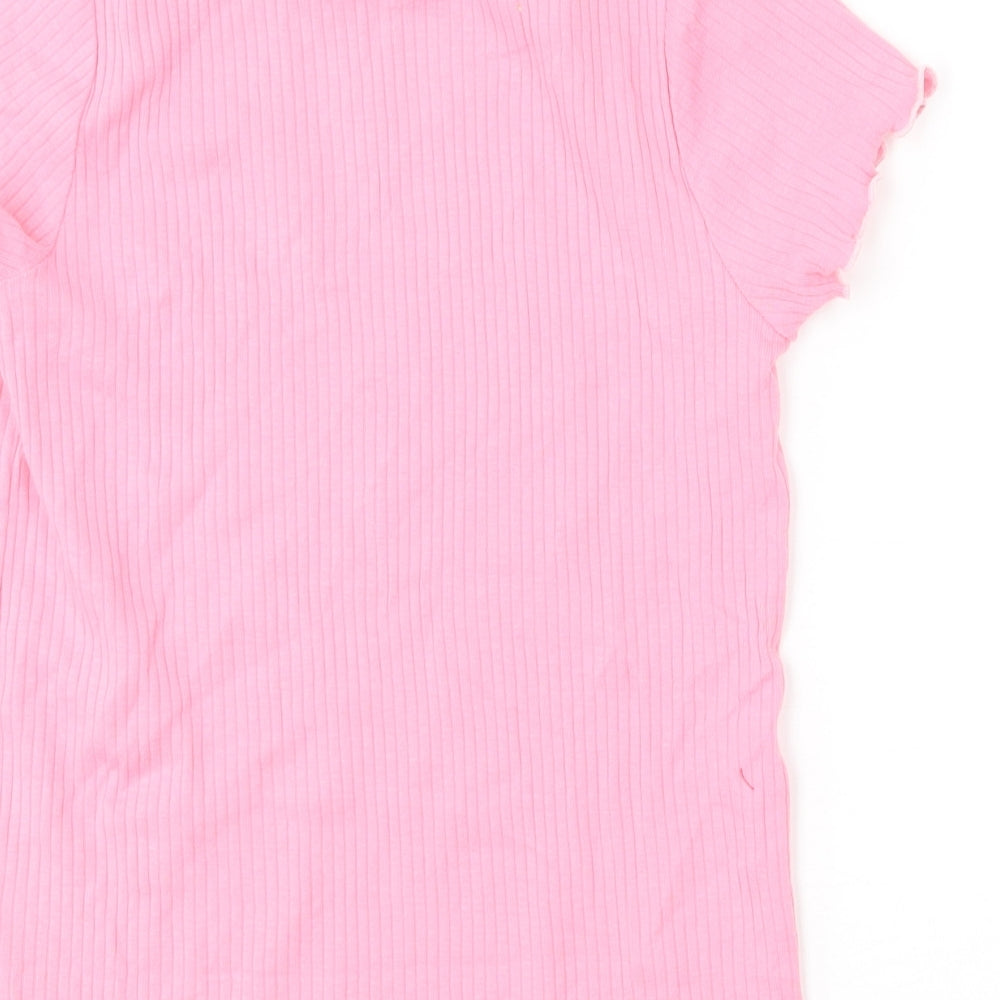 Marks and Spencer Girls Pink  Cotton Basic T-Shirt Size 8-9 Years Round Neck