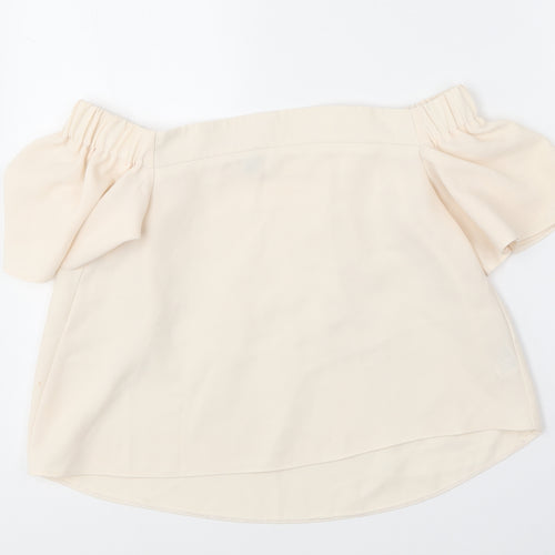 Topshop Womens Ivory  Polyester Basic Blouse Size 6 Off the Shoulder