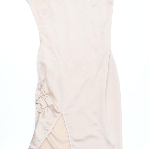 PRETTYLITTLETHING Womens Gold  Polyester Slip Dress  Size 4  Square Neck